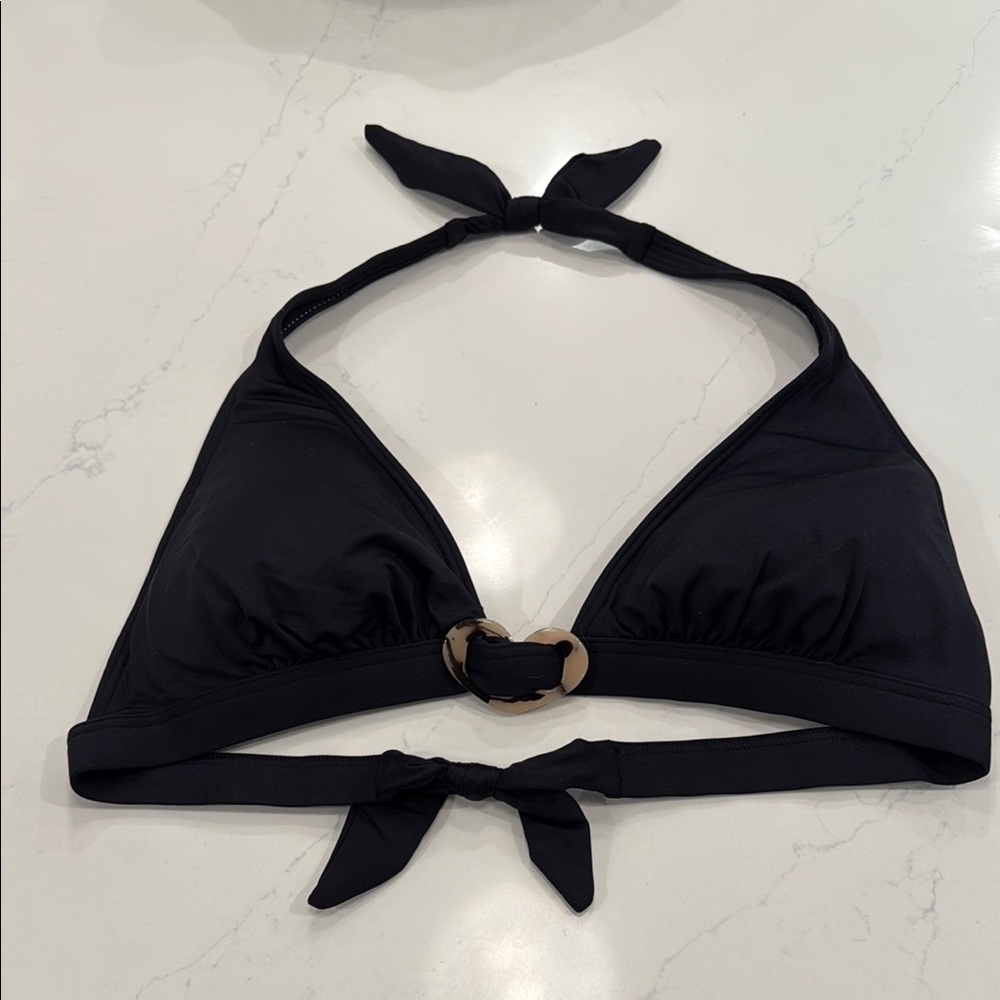 Kate Spade halter style Black Bikini Top with tortoise Detail